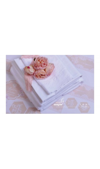 Trusou de botez somon cu alb cu broderie sand pentru fetite Elegant Monogram Peach 8